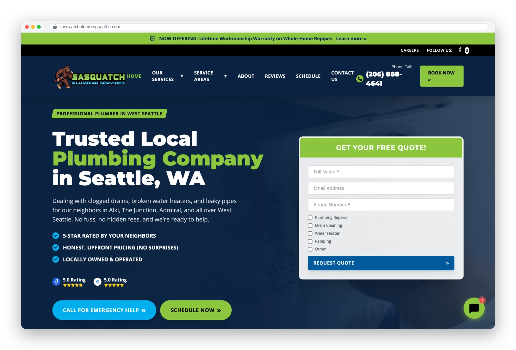 Sasquatch Plumbing website