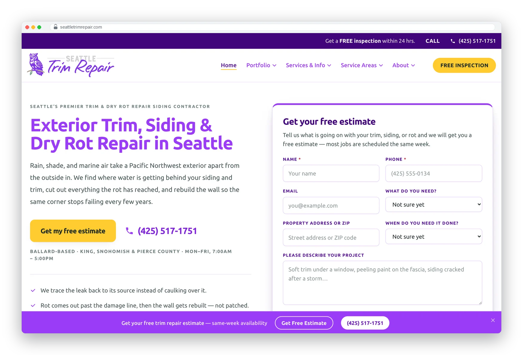 Seattle Trim Repair website